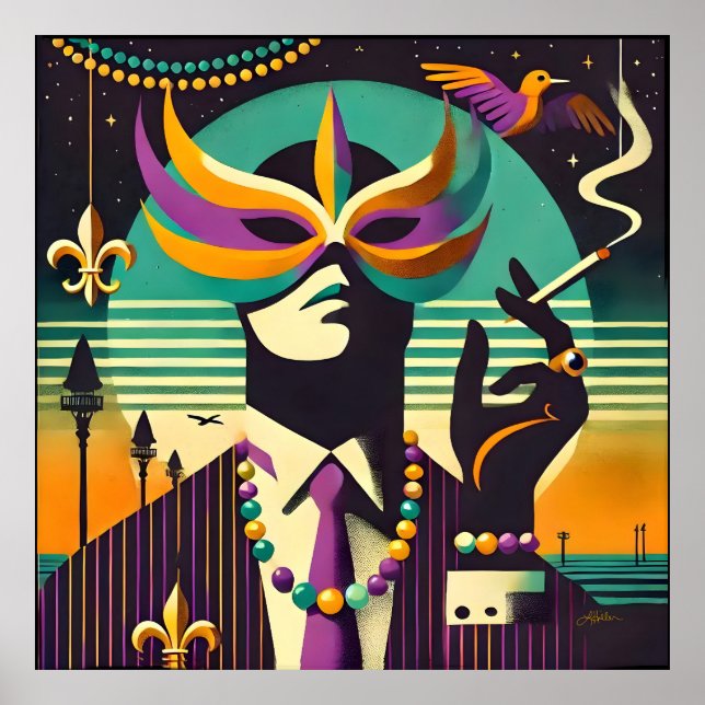 Póster Mid Century Retro 60s Mardi Gras The Smoking Man (Frente)
