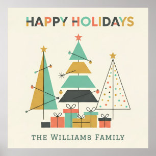 Póster Mid-Century Retro Christmas Trees