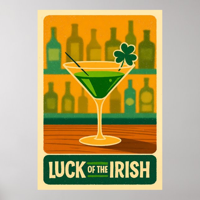 Póster Mid Century St. Patrick's Shamrock Martini Art (Frente)