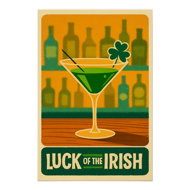 Póster Mid Century St. Patrick's Shamrock Martini Art (Anverso)