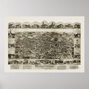 Póster Middleborough, mapa panorámico de las MAMÁES -