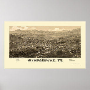 Póster Middlebury, mapa panorámico del VT - 1886