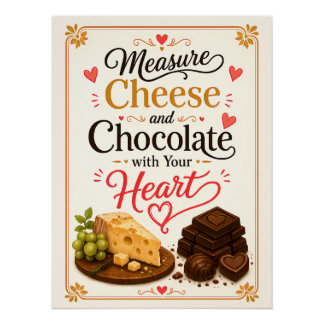 Póster Mide el queso y el chocolate con el corazón