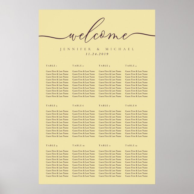 Póster Midnight Fig & Champagne Welcome Wedding Seating (Frente)
