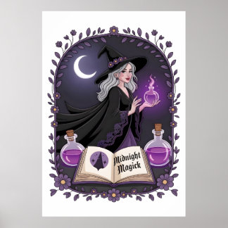 Póster Midnight Magick Illustration of a Young Witch