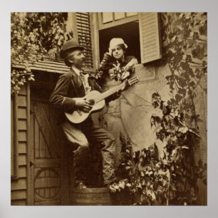 Póster Midnight Minstrel Serenade - Vintage 1881