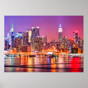 Póster Midtown Manhattan de noche con Empire State