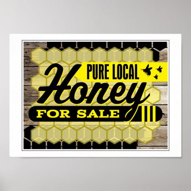 Póster Miel En Venta Rótulo Local Miel Pura (Frente)
