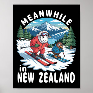 Póster Mientras tanto en Nueva Zelanda Kiwi ovejas esquí