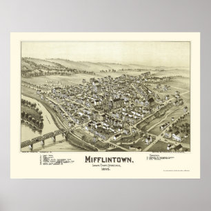 Póster Mifflintown, mapa panorámico del PA - 1895