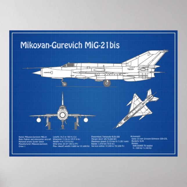 Póster MiG-21 bis - Planes de diseño aéreo ABD (Frente)