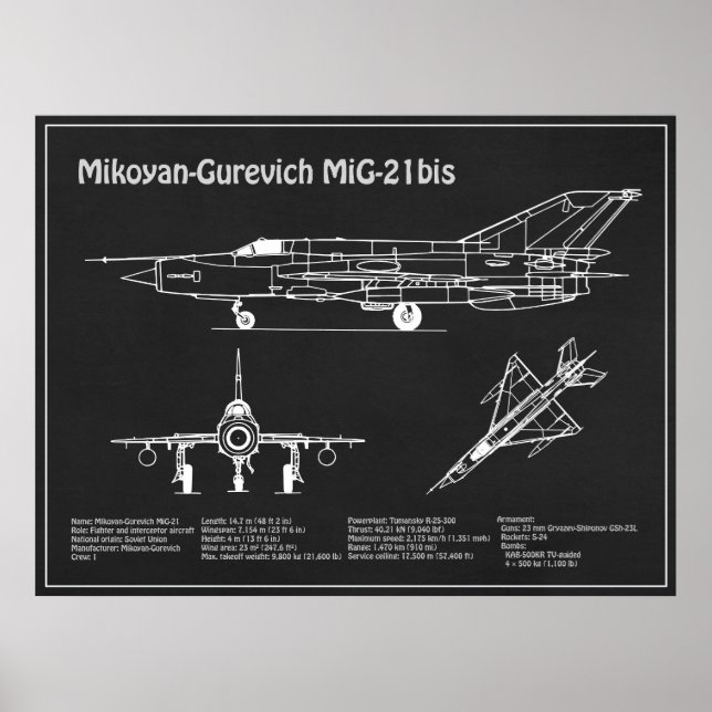 Póster MiG-21 bis - Planes de diseño aéreo PD (Frente)