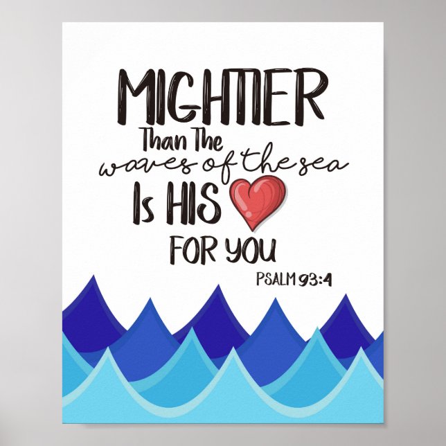 Póster Mightier Than The Waves Bible Verse Wall Art (Frente)