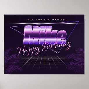 Póster Mike Name Vorname lila retro Poster Geburtstag