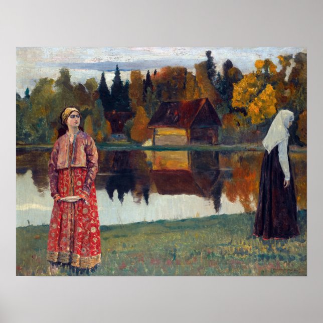 Póster Mikhail Vasilievich Nesterov a orillas del lago (Frente)