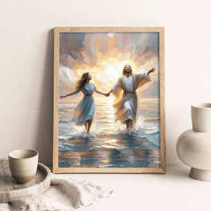 Póster Milagro Juntos, Pintura Cristiana, Jesús Caminando