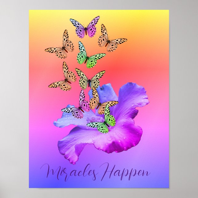 Póster Milagros Hibiscus Butterflies Inspirador (Frente)