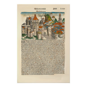 Póster Milan Italia 1493 Crónica Medieval Old Book