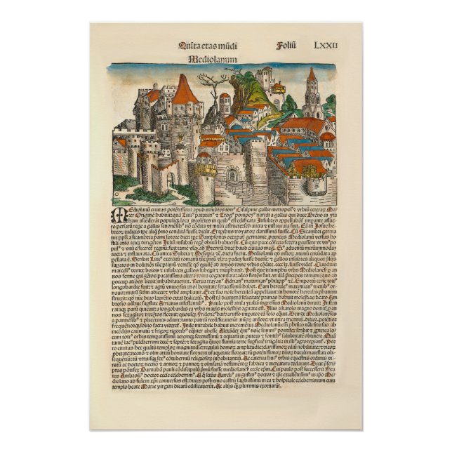 Póster Milan Italia 1493 Crónica Medieval Old Book (Anverso)
