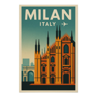 Póster Milán — Italia Estilo de Aerolínea Retro 60