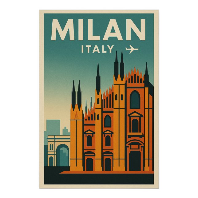 Póster Milán — Italia Estilo de Aerolínea Retro 60 (Anverso)