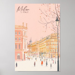 Póster Milán Italia Gouache Paint Ilustracion Viaje