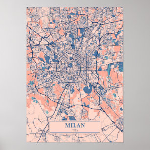 Póster Milán - Italia Mapa de la ciudad de Breezy
