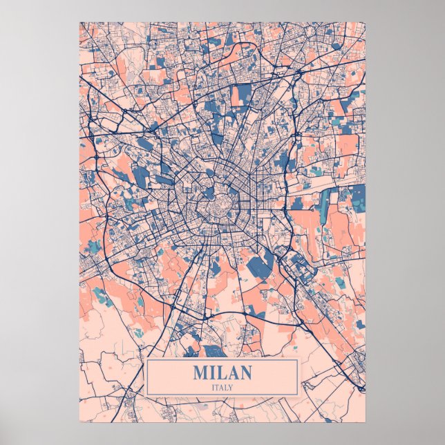 Póster Milán - Italia Mapa de la ciudad de Breezy (Frente)