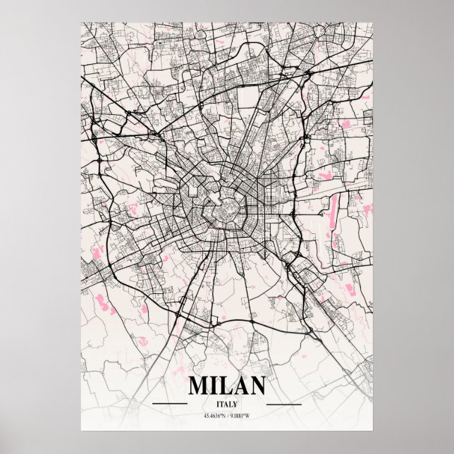 Póster Milán - Italia Mapa de la ciudad napolitana (Frente)