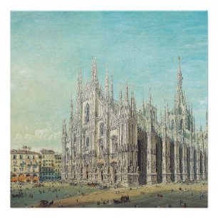 Póster Milán Piazza del Duomo años 1850 por Carlo Bossoli