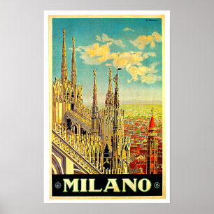 Póster Milano / Milán Italia Cityscape Vintage