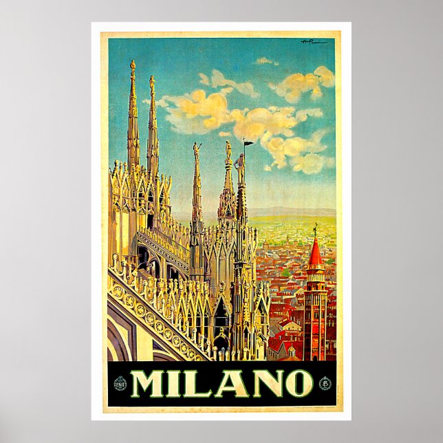Póster Milano / Milán Italia Cityscape Vintage (Frente)