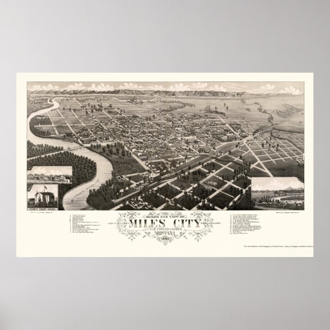 Póster Miles City, MT Panoramic Map - 1883 (Frente)