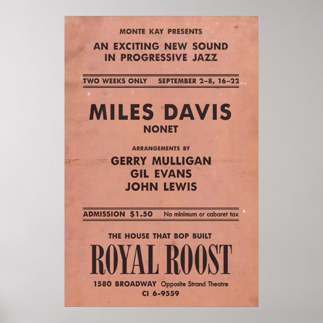Póster Miles Davis - Gerry Mulligan - Gil Evans jazz (Frente)