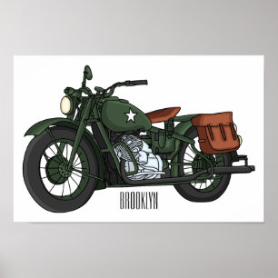 Póster Military cruiser motorcycle cartoon illustration