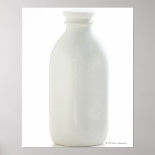 Póster Milk bottle on white background