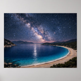 Póster Milky Way Galaxy Ocean Bay Poster - Night Sky Coas