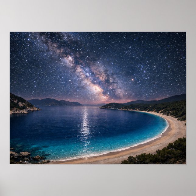 Póster Milky Way Galaxy Ocean Bay Poster - Night Sky Coas (Frente)
