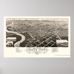 Póster Millas de ciudad, mapa panorámico de la TA - 1883