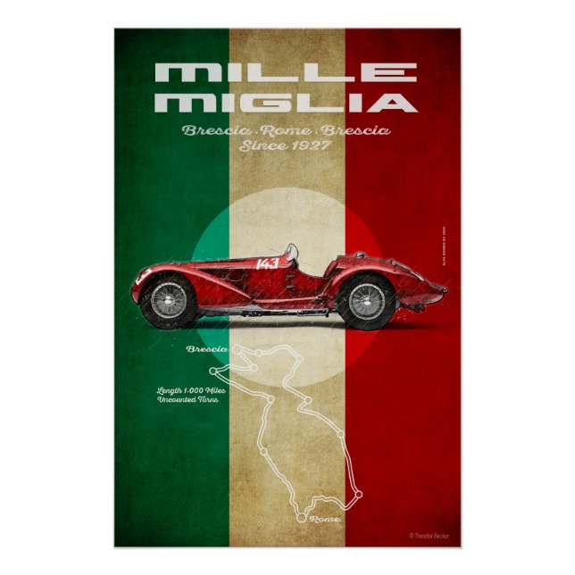 Póster Mille Miglia Vintage Alfa Romeo 8C (Anverso)