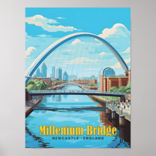 Póster Millenium Bridge Newcastle England Vintage Travel
