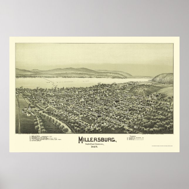 Póster Millersburg, Mapa Panorámico de la Autoridad Pales (Frente)