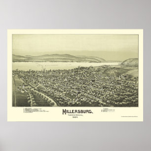 Póster Millersburg, mapa panorámico del PA - 1894