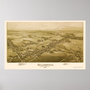 Póster Millersville, mapa panorámico del PA - 1894