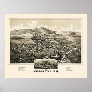 Póster Millerton Con Irondale, Mapa Panorámico NY - 1887