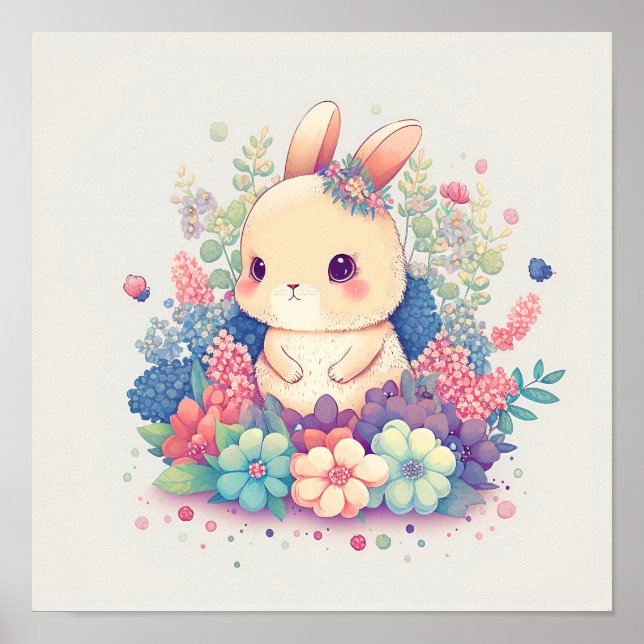 Póster Millie Mae - Conejo Lindo Sentado en Flores Imprim (Frente)
