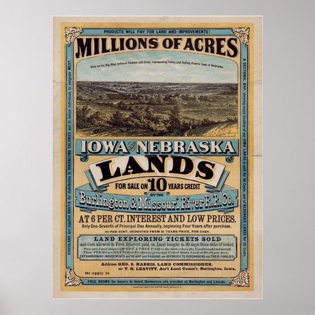 Póster Millones de acres. Iowa y Nebraska (Frente)