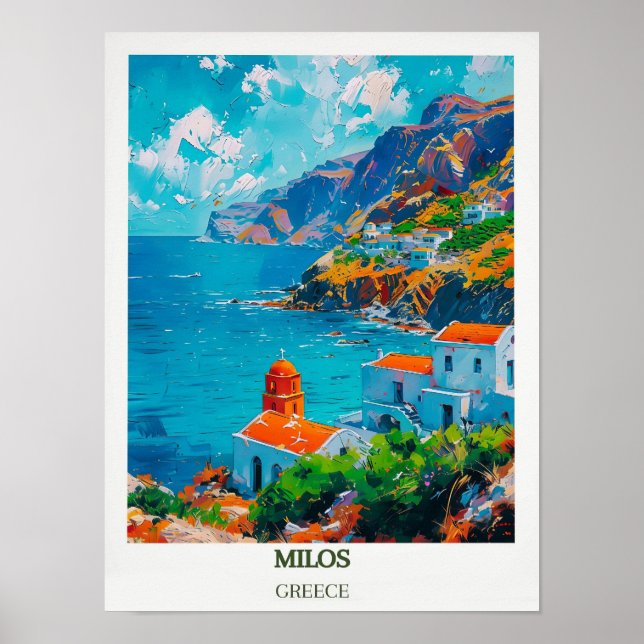 Póster Milos Travel Print, Travel Poster of Milos, Greece (Frente)