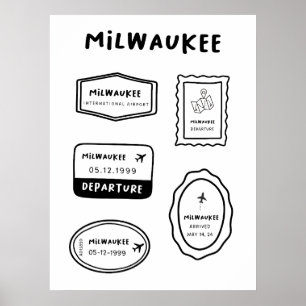 Póster Milwaukee - Colección de sellos de viaje