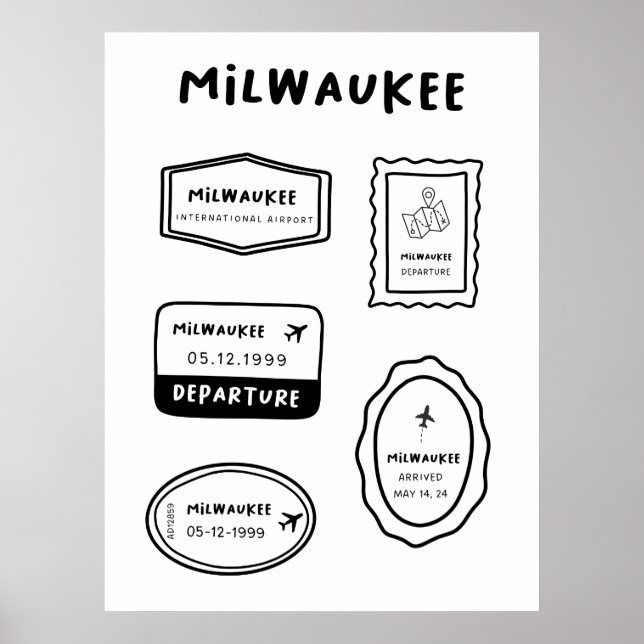 Póster Milwaukee - Colección de sellos de viaje (Frente)